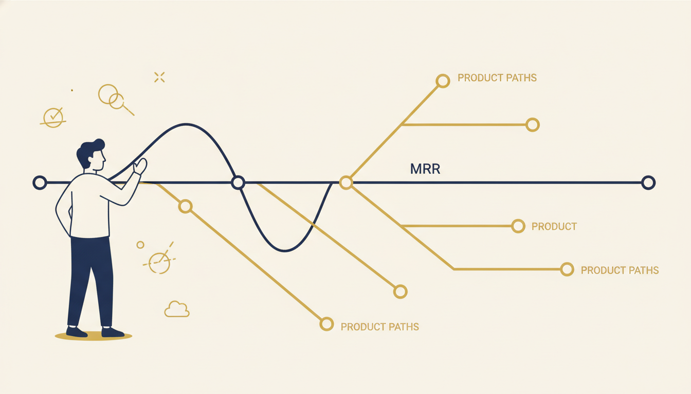 Flat revenue chart with many branching paths