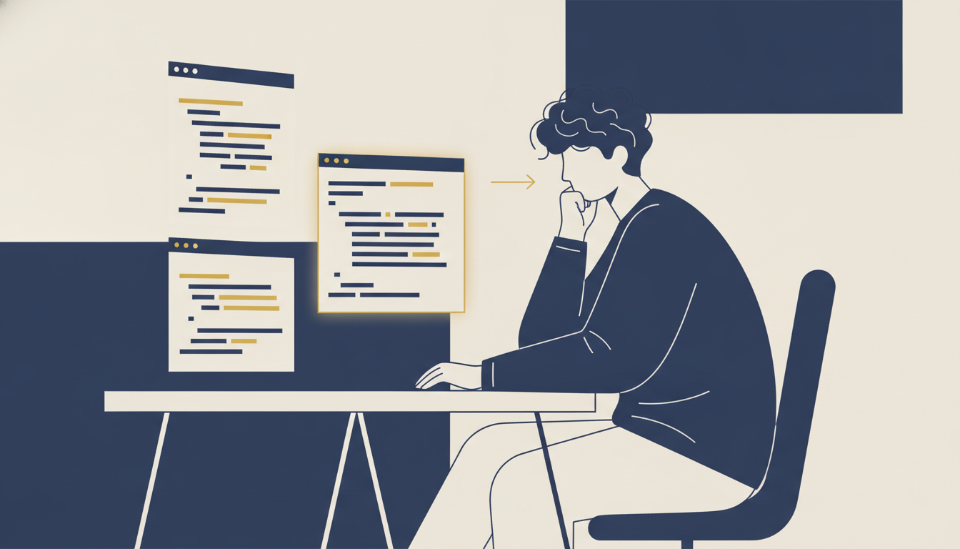 Développeur vu de côté devant du code généré par IA